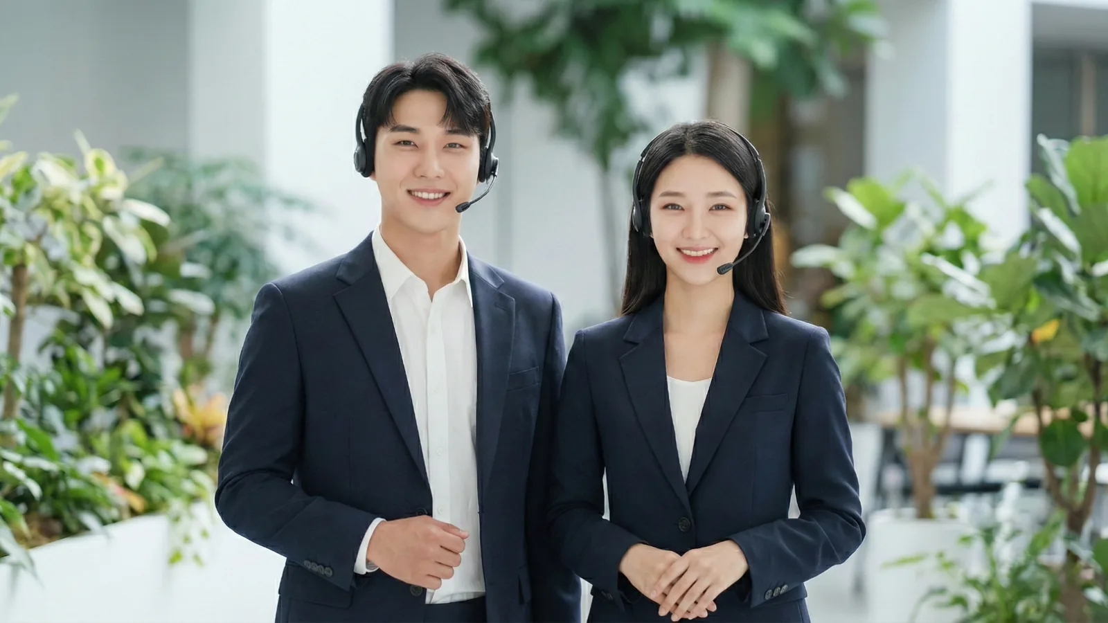 상담원 두 사람이 페이레터 소액결제 현금화 문의를 준비하는 모습